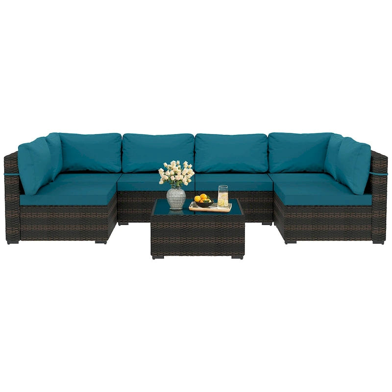 Patio Watcher Morden Set 7 Pezzi Sezionale in Rattan Wicker da Esterno Adatto per il Giardino