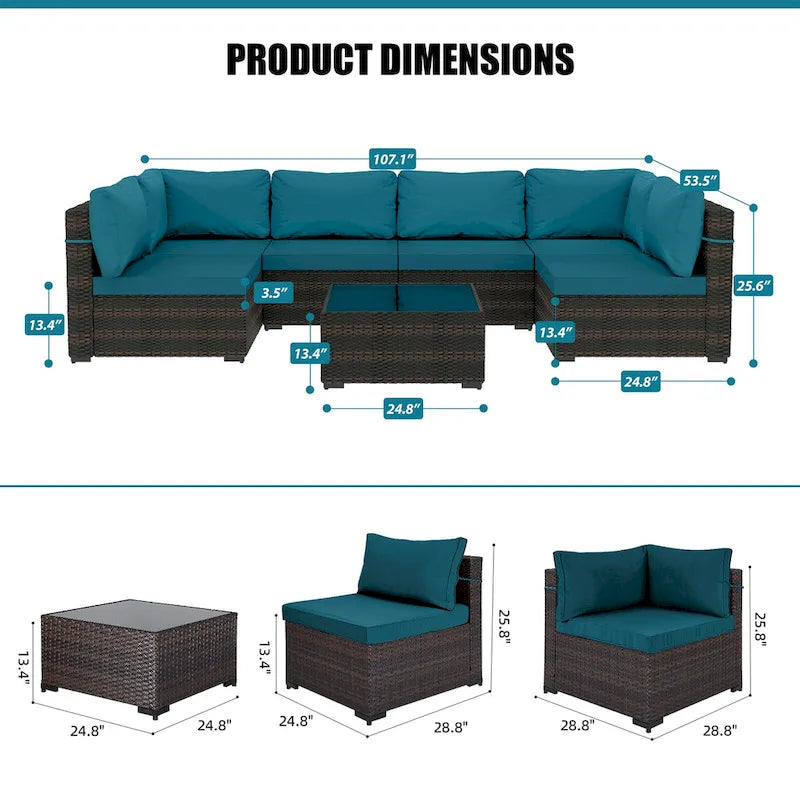 Patio Watcher Morden Set 7 Pezzi Sezionale in Rattan Wicker da Esterno Adatto per il Giardino