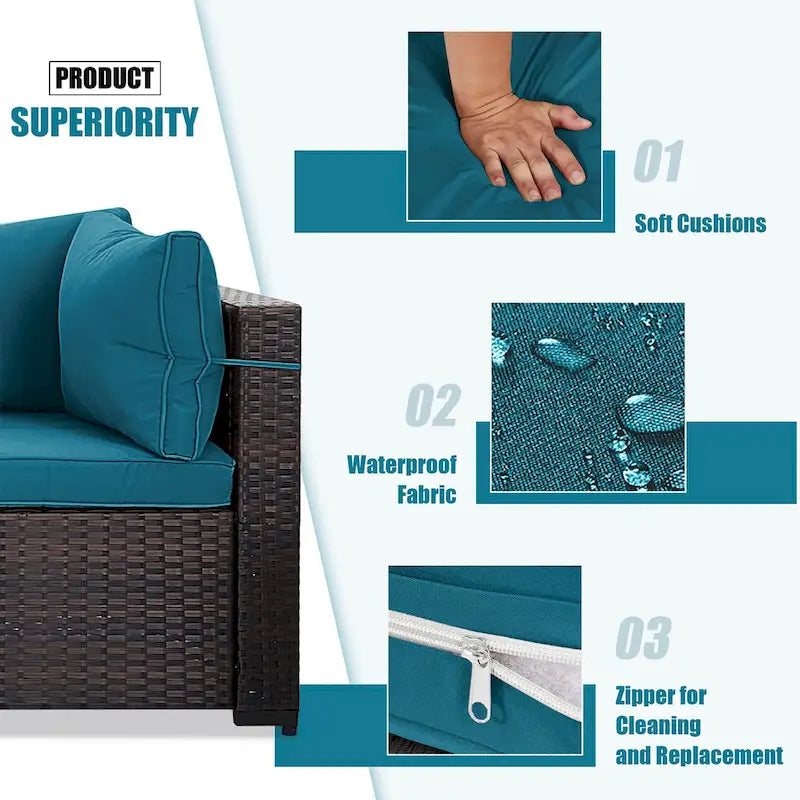 Patio Watcher Morden Set 7 Pezzi Sezionale in Rattan Wicker da Esterno Adatto per il Giardino