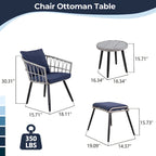 Set divano da esterno in vimini da 5 pezzi, 2 sedie, 2 pouf, 1 tavolo