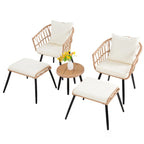 Set divano da esterno in vimini da 5 pezzi, 2 sedie, 2 pouf, 1 tavolo
