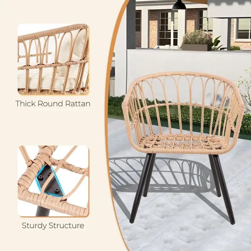 Set divano da esterno in vimini da 5 pezzi, 2 sedie, 2 pouf, 1 tavolo