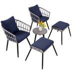 Set divano da esterno in vimini da 5 pezzi, 2 sedie, 2 pouf, 1 tavolo