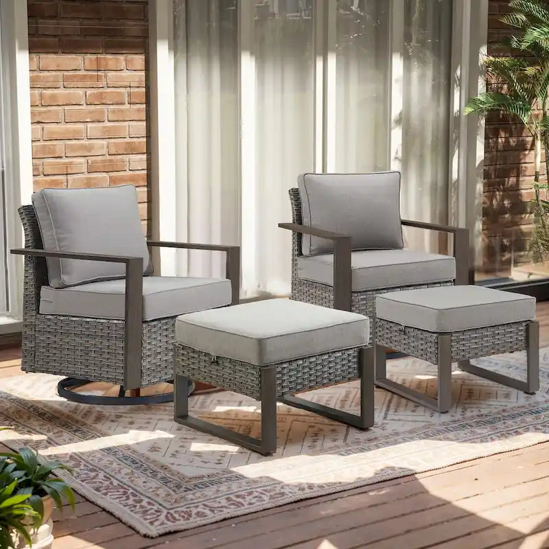 Gymojoy Patio Bistro Set with Rocking Chairs with Ottomans - Grey