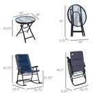 Set da 3 Pezzi di Sedie a Dondolo Pieghevoli da Patio con Tavolino da Caffè in Vetro