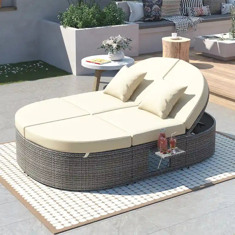 Lettino da giorno a 2 posti da patio con cuscini e guanciali