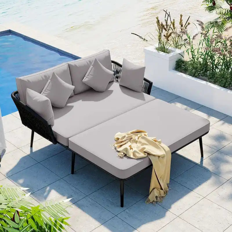 Daybed da esterno con schienale in corda di nylon intrecciata e cuscini lavabili