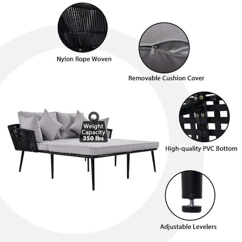 Daybed da esterno con schienale in corda di nylon intrecciata e cuscini lavabili