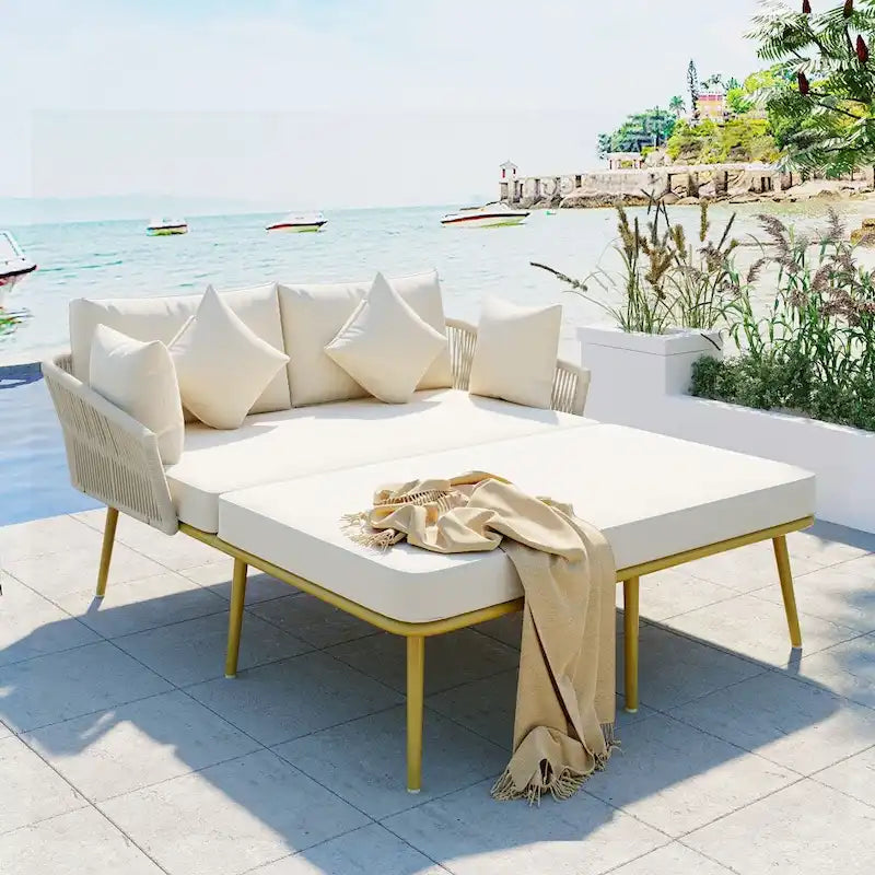 Daybed da esterno con schienale in corda di nylon intrecciata e cuscini lavabili