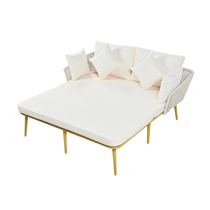 Daybed da esterno con schienale in corda di nylon intrecciata e cuscini lavabili