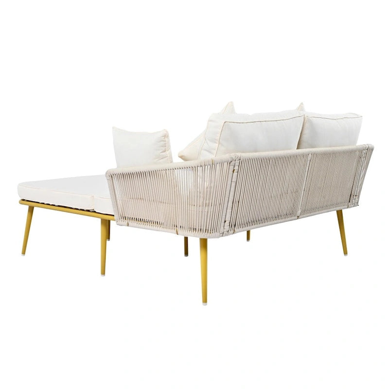 Daybed da esterno con schienale in corda di nylon intrecciata e cuscini lavabili