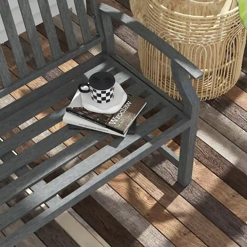 Panca da Giardino in Metallo da Esterno con Braccioli, Schienale Inclinato, Doghe Effetto Legno