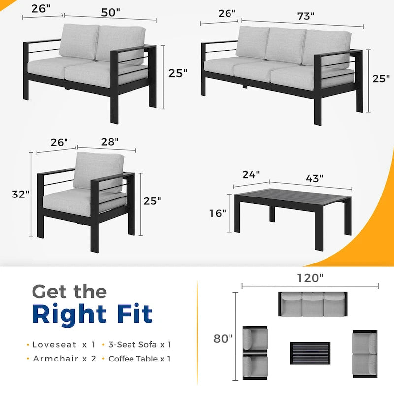 Set da esterni componibile Royalcraft a 5 pezzi in alluminio