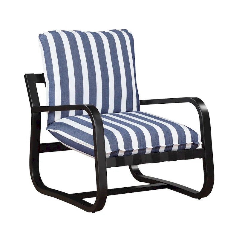 Sedia a sdraio da esterno Auburn rivestita in tessuto a righe blu e bianche di Greyson Living