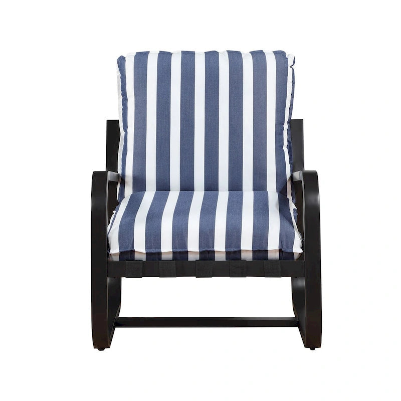 Sedia a sdraio da esterno Auburn rivestita in tessuto a righe blu e bianche di Greyson Living
