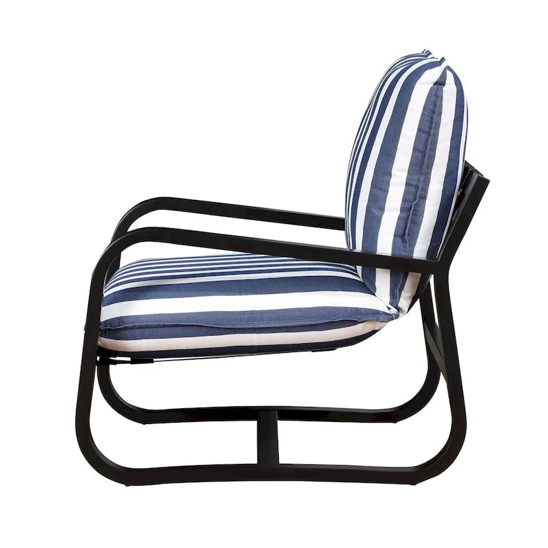Sedia a sdraio da esterno Auburn rivestita in tessuto a righe blu e bianche di Greyson Living