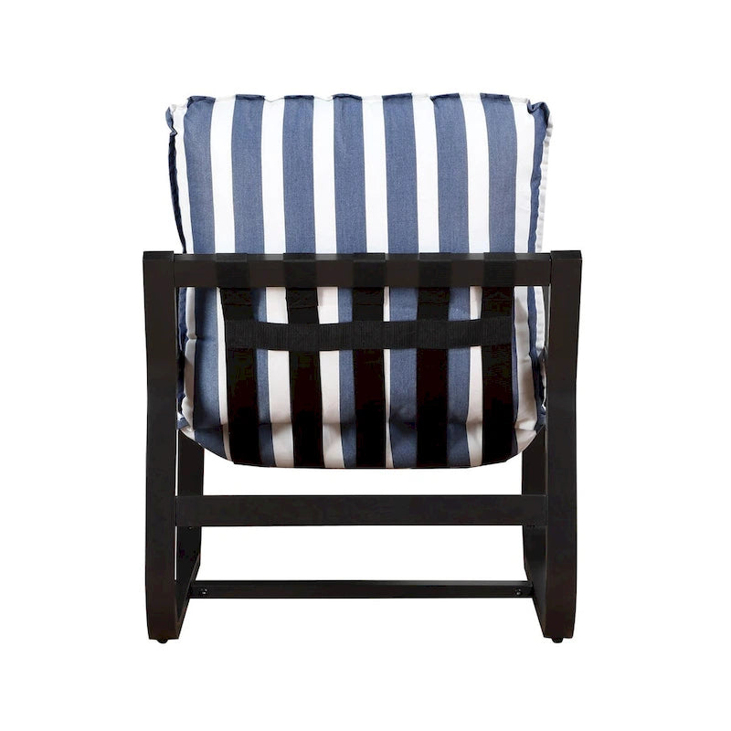 Sedia a sdraio da esterno Auburn rivestita in tessuto a righe blu e bianche di Greyson Living