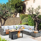HOOOWOOO Set da 8 Pezzi di Mobili da Esterno in Rattan per Patio, Divano e Braciere