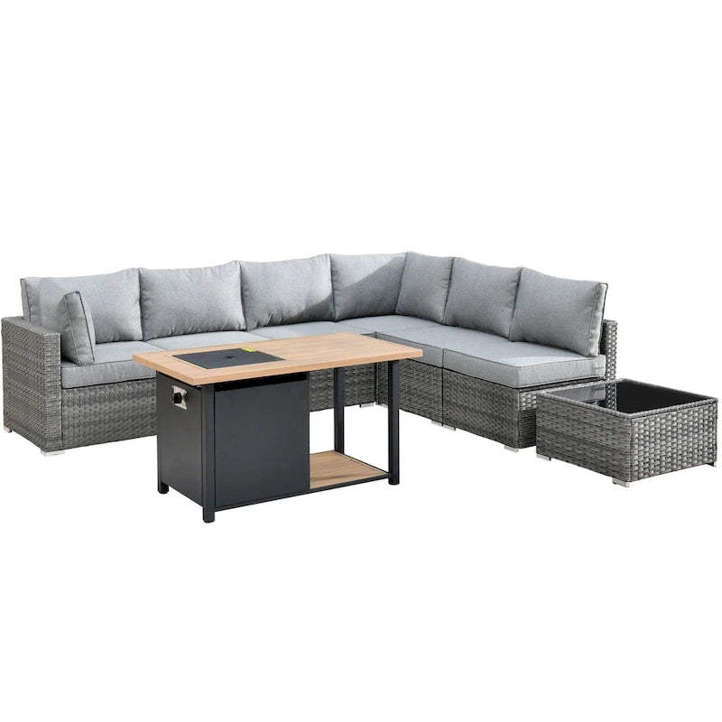 HOOOWOOO Set da 8 Pezzi di Mobili da Esterno in Rattan per Patio, Divano e Braciere