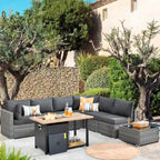 HOOOWOOO Set da 8 Pezzi di Mobili da Esterno in Rattan per Patio, Divano e Braciere