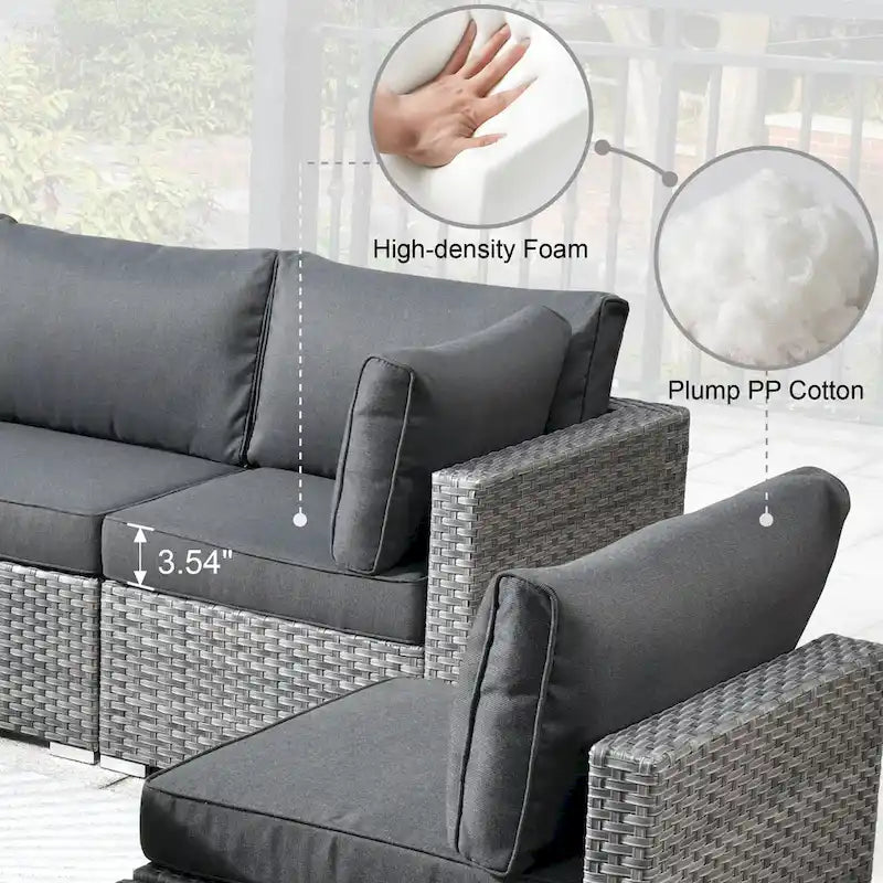 HOOOWOOO Set da 8 Pezzi di Mobili da Esterno in Rattan per Patio, Divano e Braciere