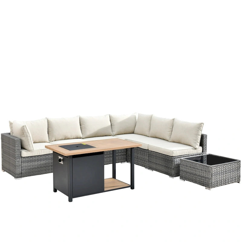 HOOOWOOO Set da 8 Pezzi di Mobili da Esterno in Rattan per Patio, Divano e Braciere