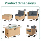 UPHA Set da Conversazione 8 Pezzi con Braciere da Esterno, Sedie Girevoli e Cuscini in Vimini