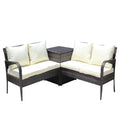 Set da conversazione da patio in vimini 3 pezzi con cuscini beige
