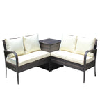 Set da conversazione da patio in vimini 3 pezzi con cuscini beige