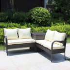 Set da conversazione da patio in vimini 3 pezzi con cuscini beige