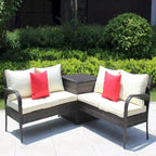 Set da conversazione da patio in vimini 3 pezzi con cuscini beige