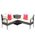 Set da conversazione da patio in vimini 3 pezzi con cuscini beige