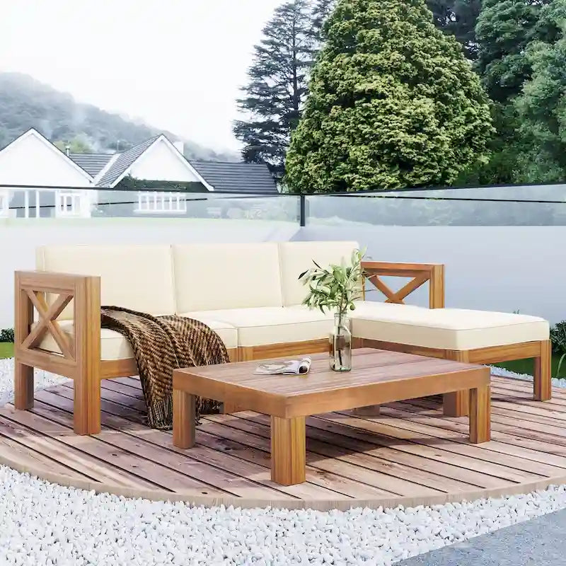 Set Divano Componibile a 5 Pezzi in Legno per Esterni da Giardino con Cuscini