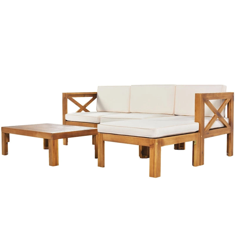 Set Divano Componibile a 5 Pezzi in Legno per Esterni da Giardino con Cuscini
