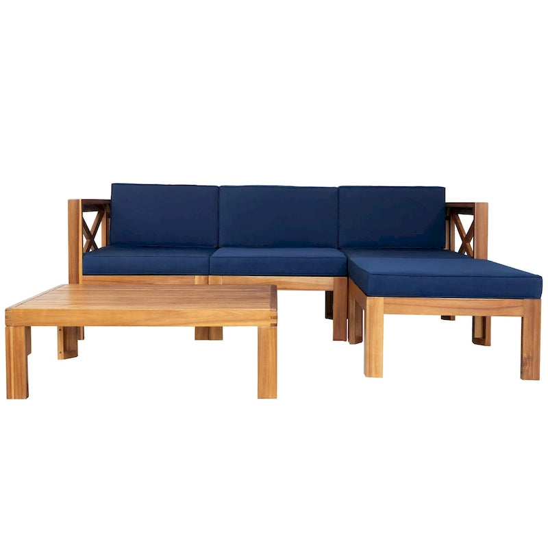 Set Divano Componibile a 5 Pezzi in Legno per Esterni da Giardino con Cuscini