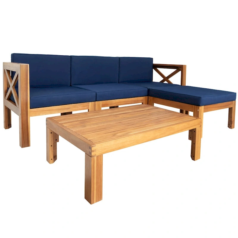 Set Divano Componibile a 5 Pezzi in Legno per Esterni da Giardino con Cuscini