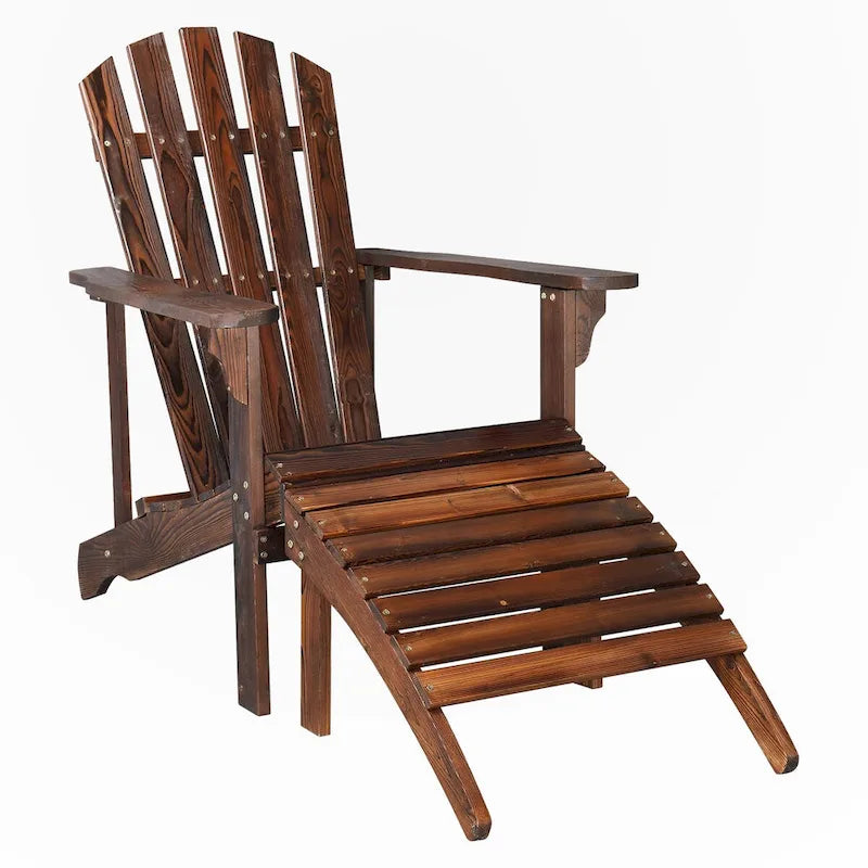 Sedia singola da giardino in legno con poggiapiedi