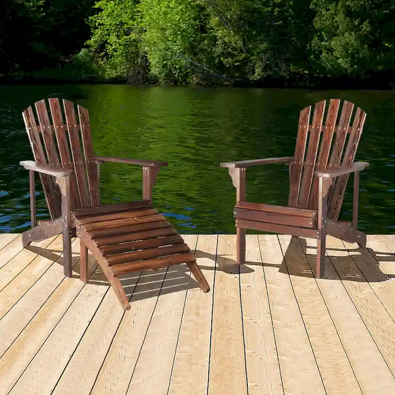 Sedia singola da giardino in legno con poggiapiedi