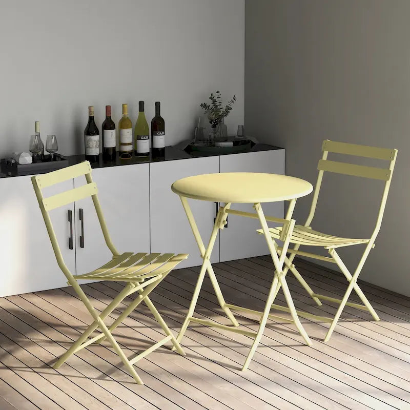 Set da Bistrò per Esterno da 3 Pezzi con Tavolo Rotondo Pieghevole e Sedie