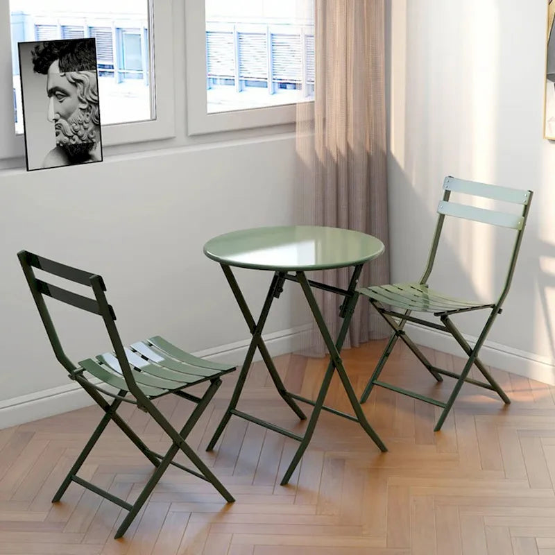 Set da Bistrò per Esterno da 3 Pezzi con Tavolo Rotondo Pieghevole e Sedie