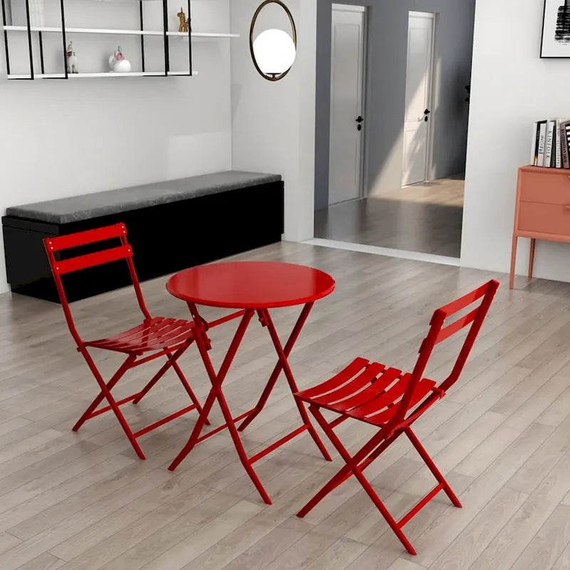 Set da Bistrò per Esterno da 3 Pezzi con Tavolo Rotondo Pieghevole e Sedie