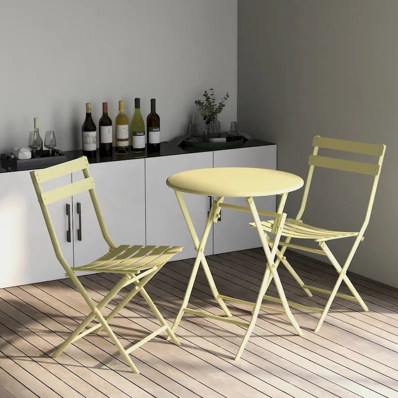 Set da Bistrò per Esterno da 3 Pezzi con Tavolo Rotondo Pieghevole e Sedie