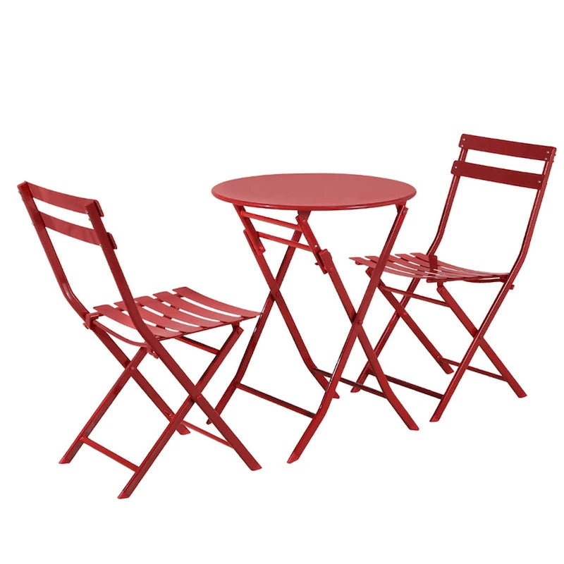 Set da Bistrò per Esterno da 3 Pezzi con Tavolo Rotondo Pieghevole e Sedie