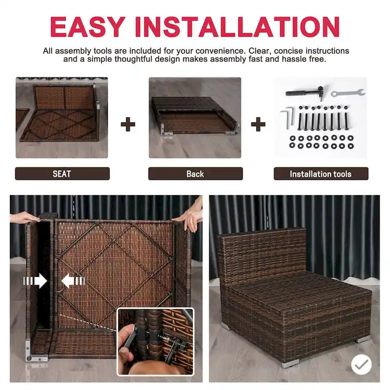 Set Divano Sezionale in Rattan con Tavolino da Caffè