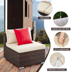 Set Divano Sezionale in Rattan con Tavolino da Caffè