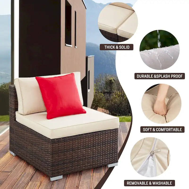 Set Divano Sezionale in Rattan con Tavolino da Caffè