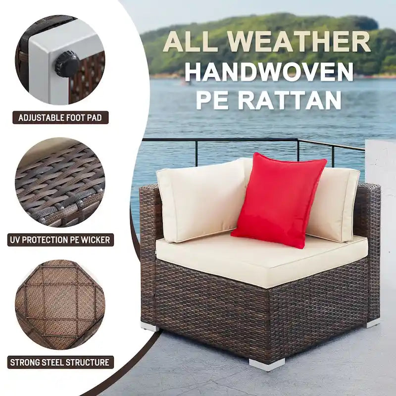 Set Divano Sezionale in Rattan con Tavolino da Caffè