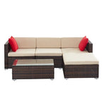 Set Divano Sezionale in Rattan con Tavolino da Caffè