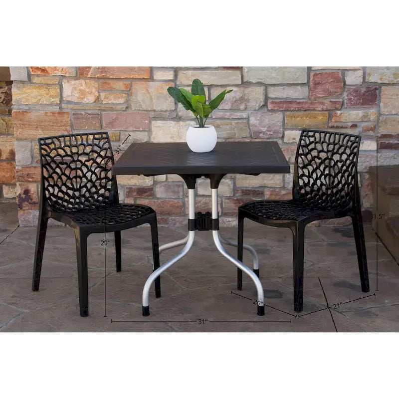 Set lounge da esterno 3 pezzi con tavolo quadrato Lyra e sedie patio Karissa
