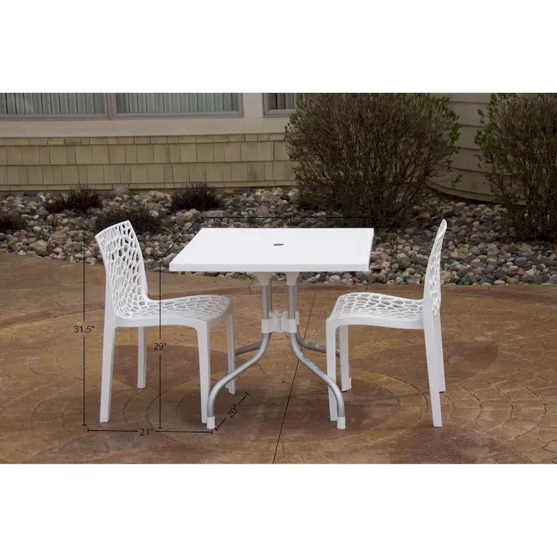 Set lounge da esterno 3 pezzi con tavolo quadrato Lyra e sedie patio Karissa